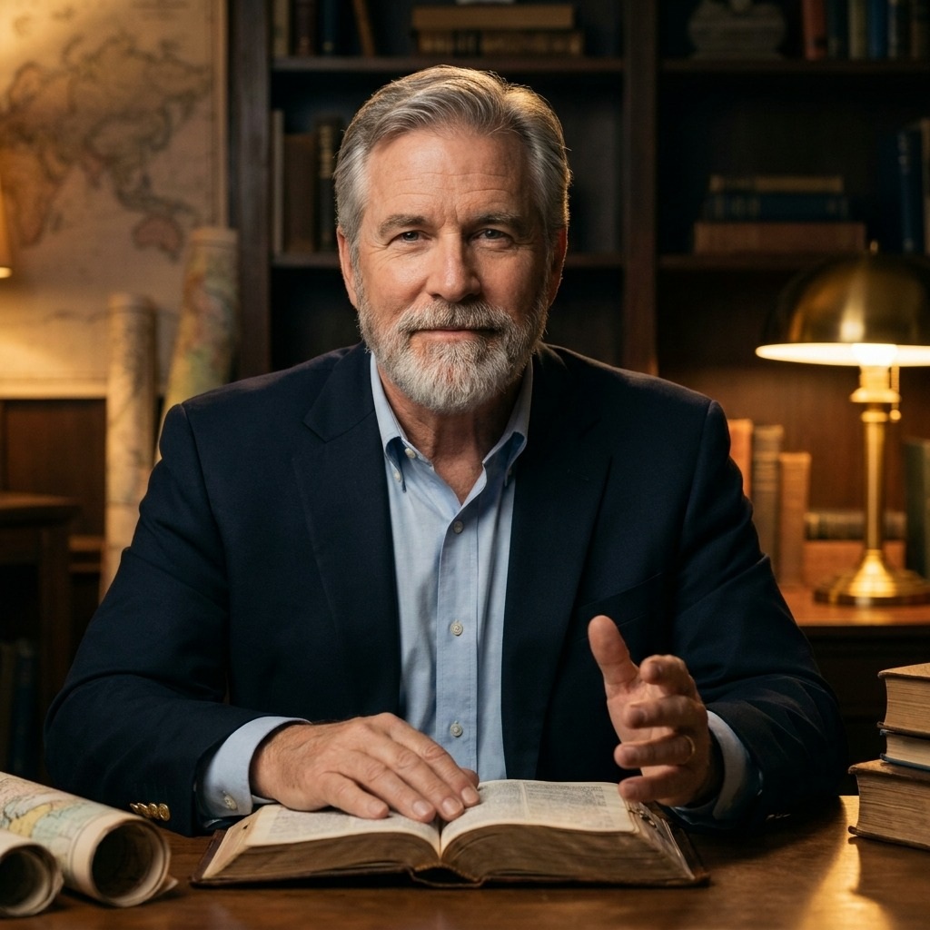 Pastor Daniel Whitmore in his study with an open Bible